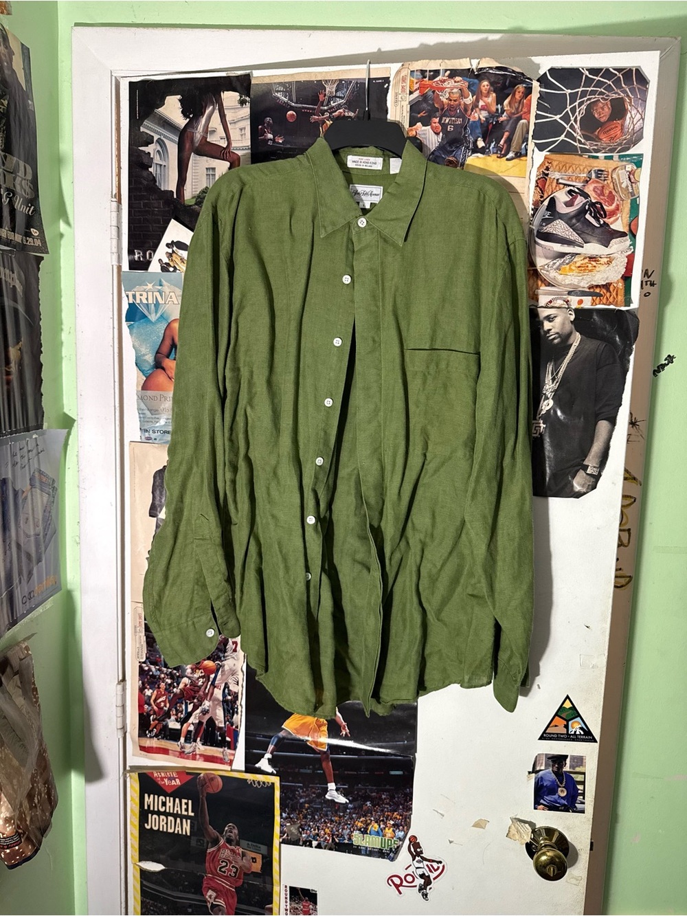 Saks Fifth Avenue Green Linen Shirt